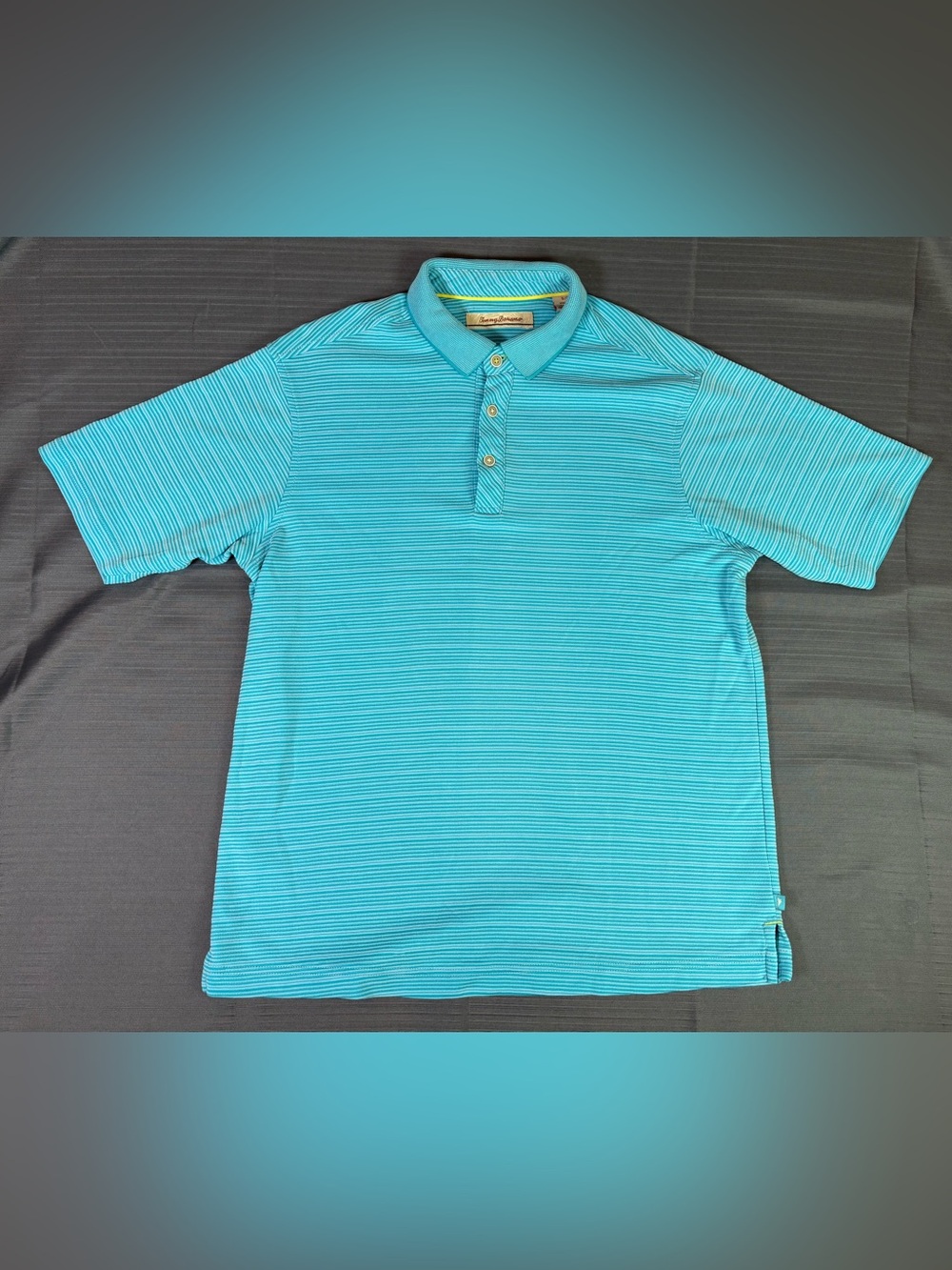 Tommy Bahama Polo Shirt Men’s Small Aqua Blue Stripe Modal Performance Golf